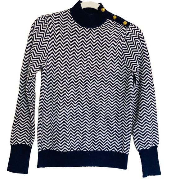 J. Crew Sweaters - J. Crew New Alpaca Blend Chevron Navy White Sweater XS